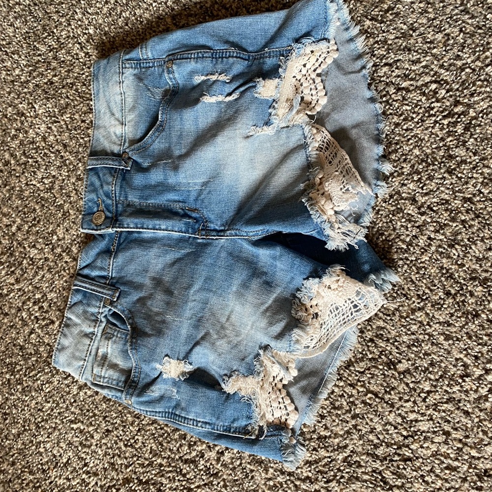 distressed lace Jean shorts